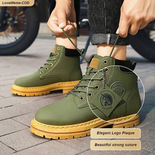 Ashion Big Size Men's Pu Leather Martin Boots Green thumbnail 2