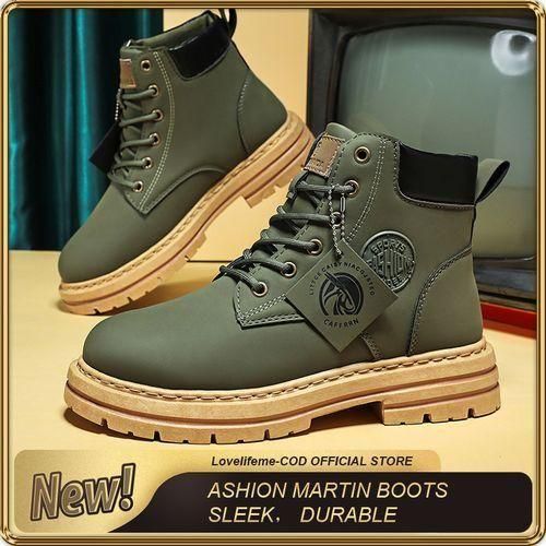 Ashion Big Size Men's Pu Leather Martin Boots Green