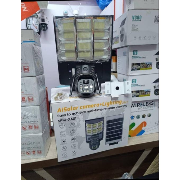 Original Solar Street Light With Dual Cctv Camera (360° Ptz Rotate + Free Mounting Pole)