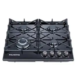 Polystar 4 Burner Gas Hob Black Stainless Steel With Battery Ignition thumbnail 2
