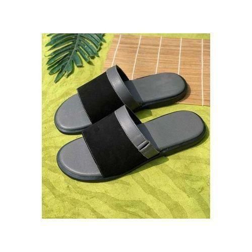 Quality Black Leather Pam Slippers Black Palm Men