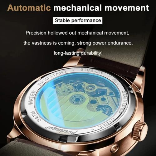 Poedagar White Dial Brown Leather Strap Automatic Watch thumbnail 4
