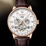 Poedagar White Dial Brown Leather Strap Automatic Watch