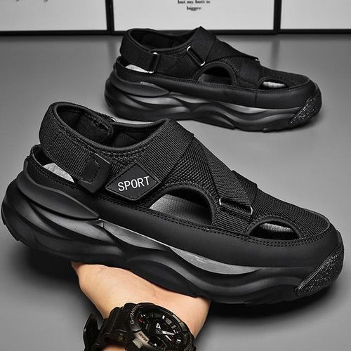 Vanhuhu Men's Black Casual Sandals