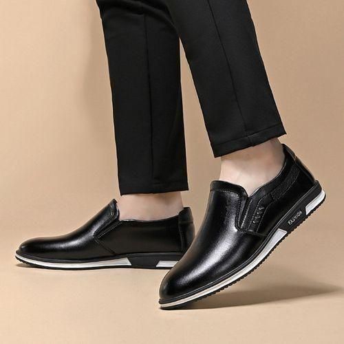 Galuin Men's Casual Breathable Black Leather Shoes thumbnail 2