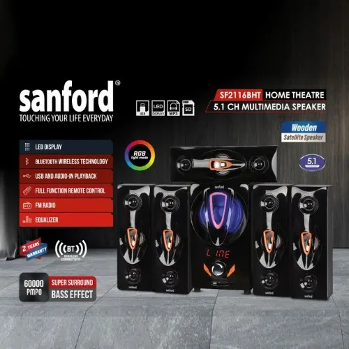 Sanford 5.1-Channel 60000W Pmpo Bluetooth Home Theater System (Sf2116Bht) thumbnail 2