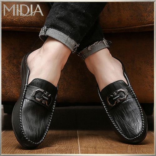 Midia Men's Leather Casual Loafers Half Shoe Slippers Black thumbnail 2