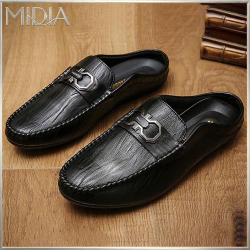 Midia Men's Leather Casual Loafers Half Shoe Slippers Black