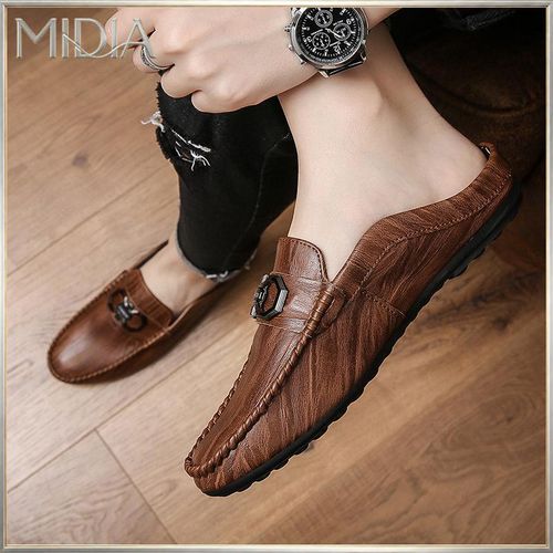 Midia Men's Leather Casual Loafers Half Shoe Slippers Brown thumbnail 3