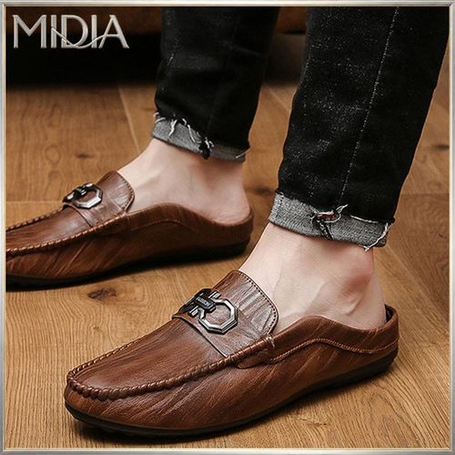 Midia Men's Leather Casual Loafers Half Shoe Slippers Brown thumbnail 2