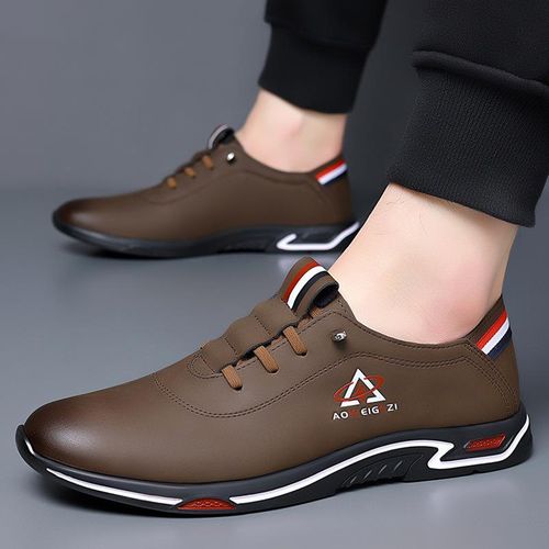 Aidailu Men's Loafers Soft Sole Casual Leather Shoes Brown thumbnail 2
