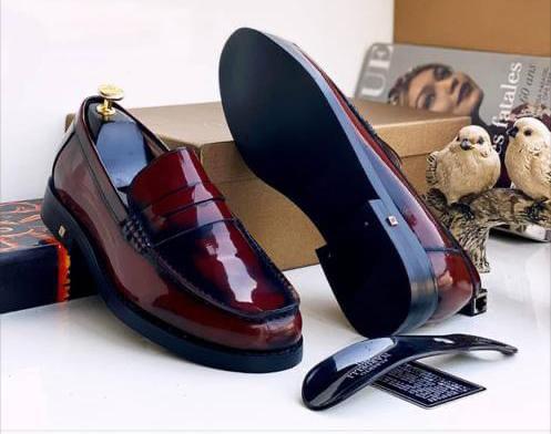 High-Shine Patent Leather Penny Loafers (Deep Wine / Burgundy)