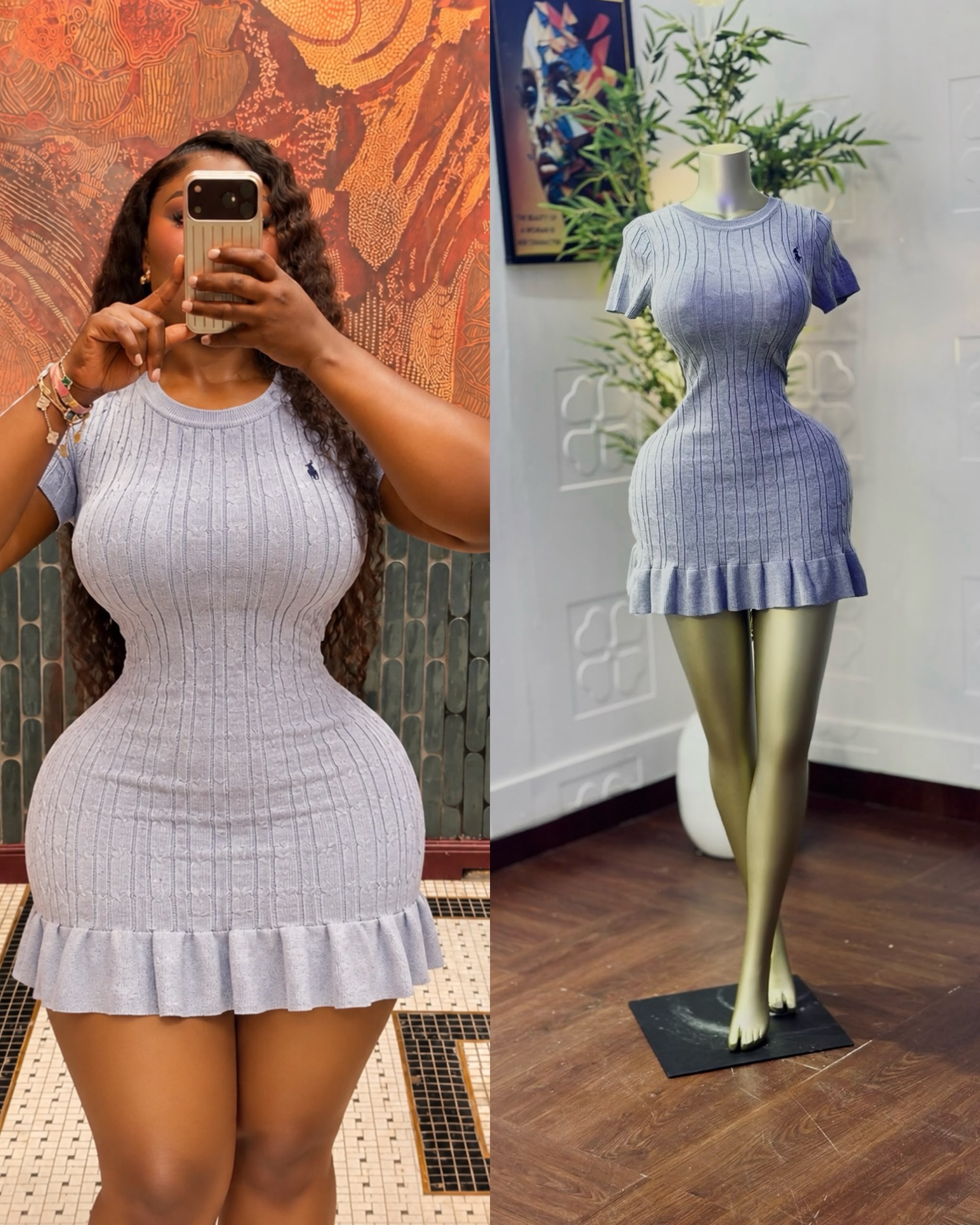 Women’s Short Sleeve Cable Knit Mini Bodycon Dress With Ruffled Hem & Embroidered Logo thumbnail 4