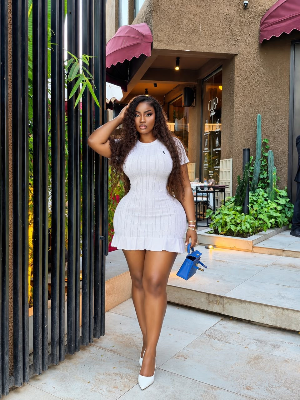 Women’s Short Sleeve Cable Knit Mini Bodycon Dress With Ruffled Hem & Embroidered Logo thumbnail 3