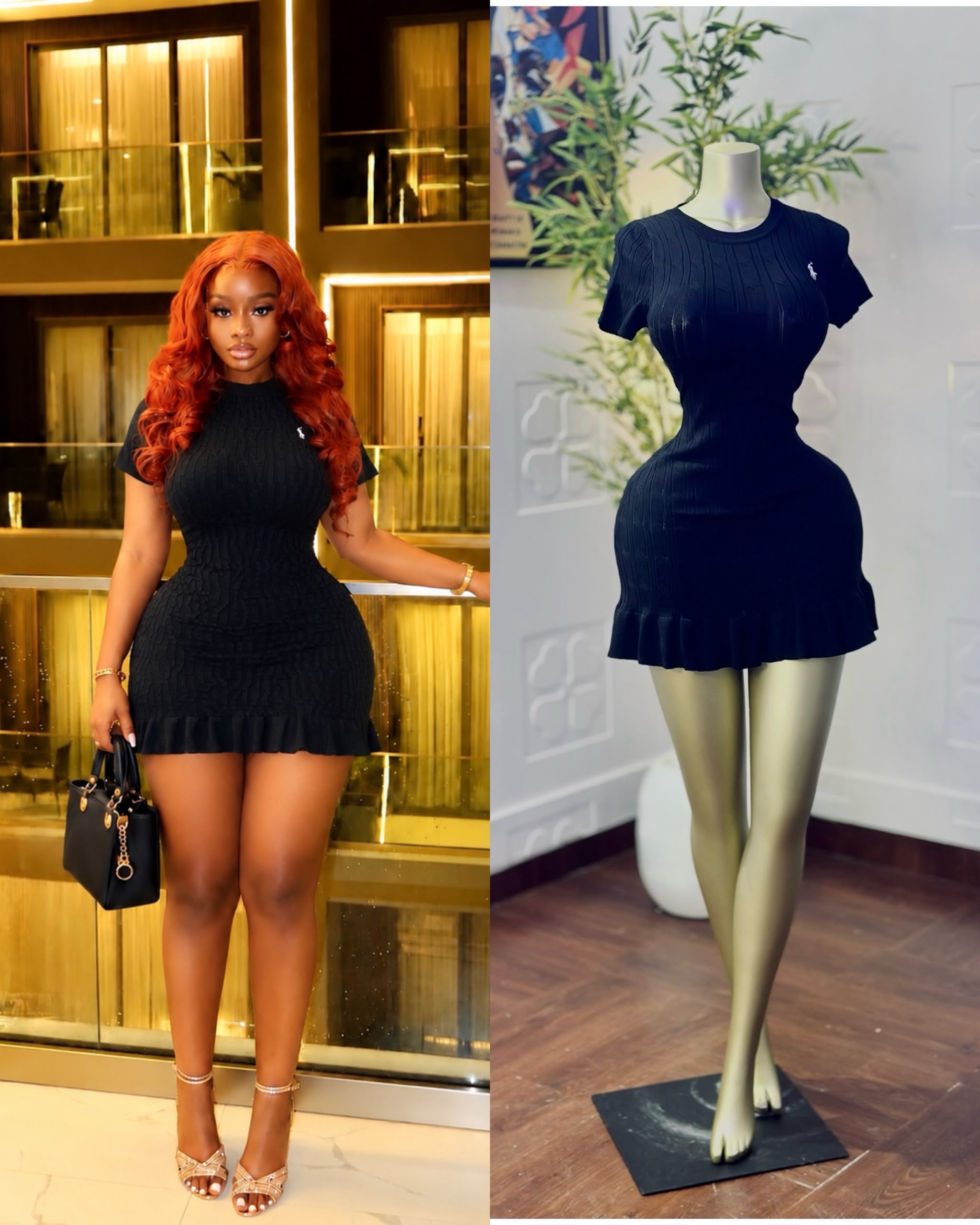 Women’s Short Sleeve Cable Knit Mini Bodycon Dress With Ruffled Hem & Embroidered Logo thumbnail 2
