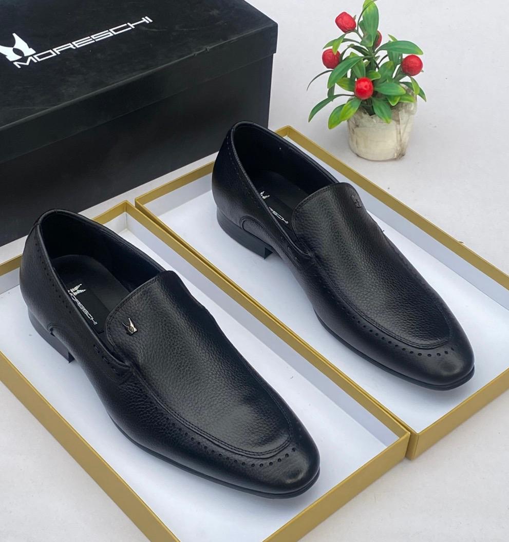 Moreschi Textured Leather Slip-On Loafers (Brogue Detail)