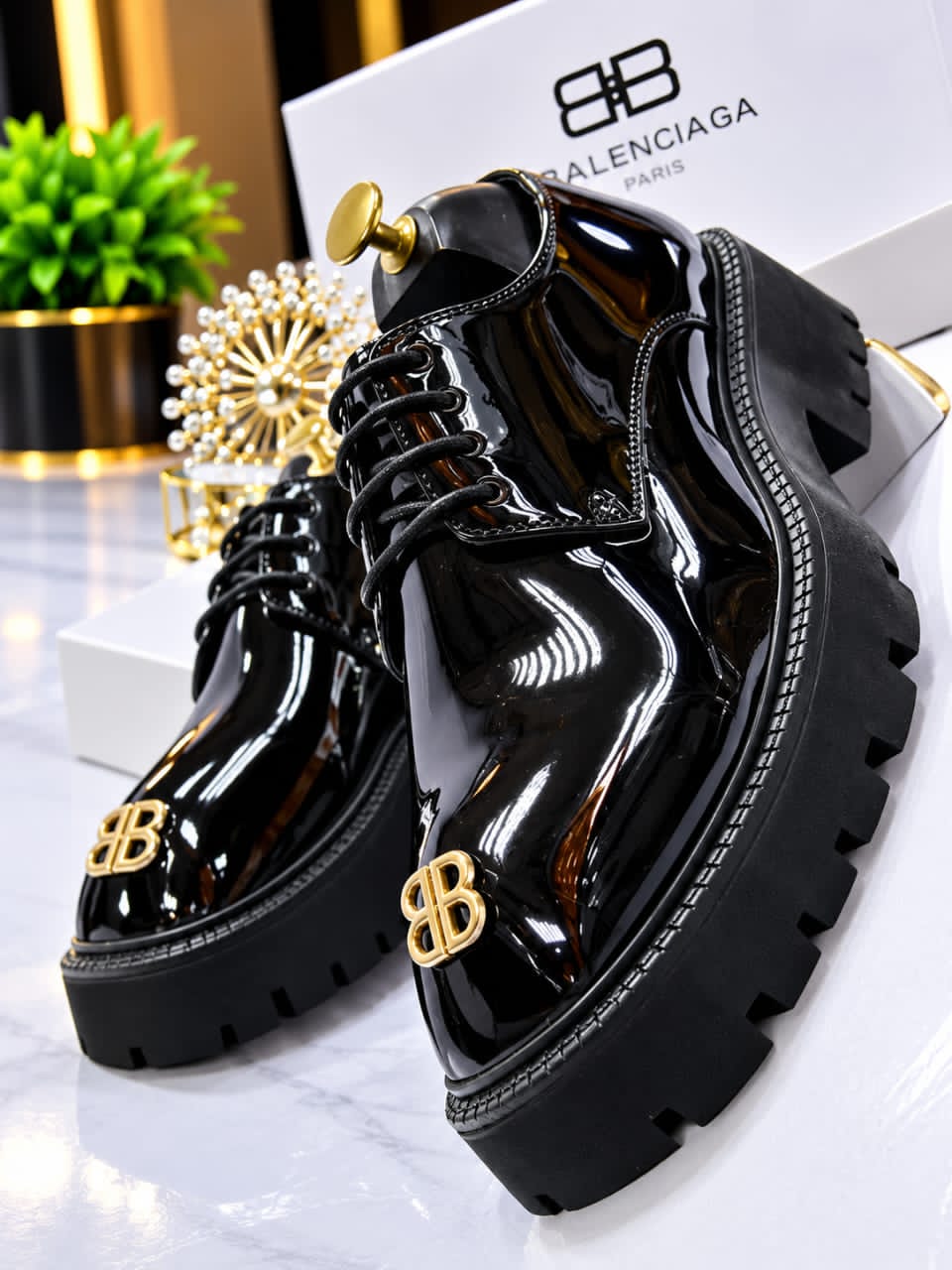 High-Gloss Patent & Textured Black Leather Derby Shoes thumbnail 2