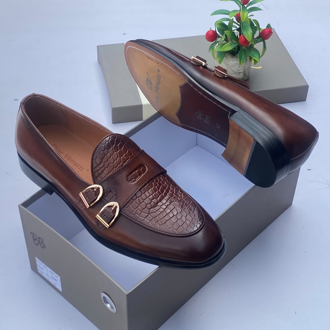Dino Verratti Crocodile-Embossed Double Monk-Strap Loafers