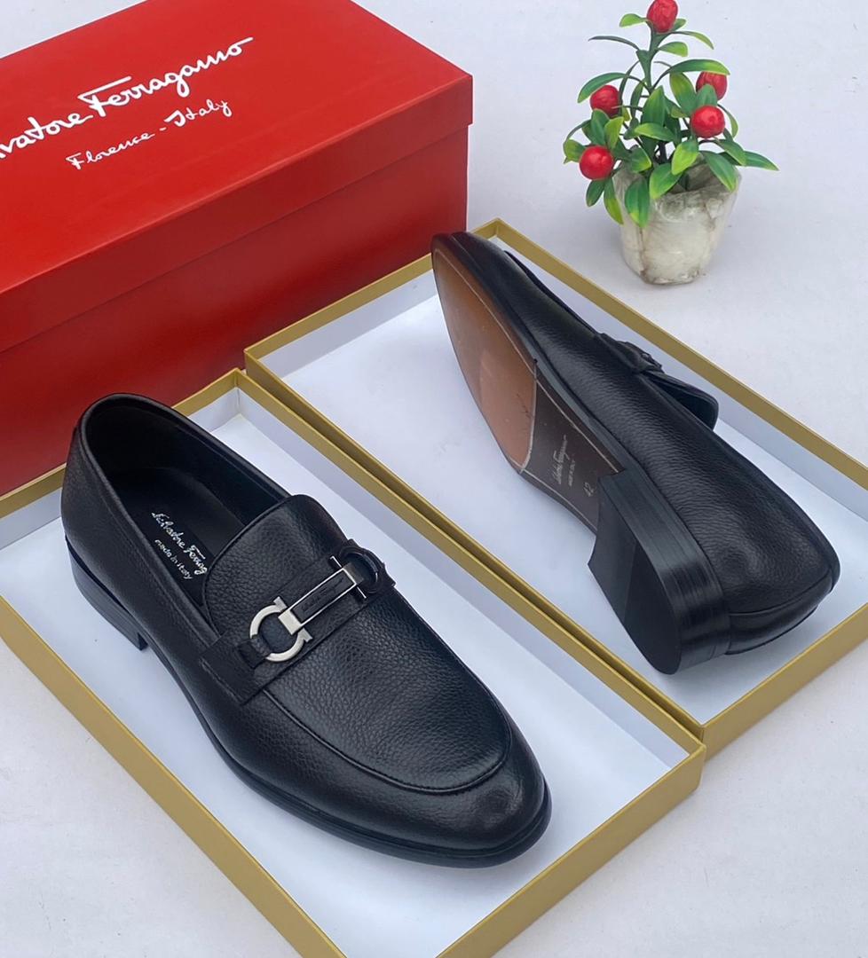 Salvatore Ferragamo Gancini Pebbled Leather Loafers