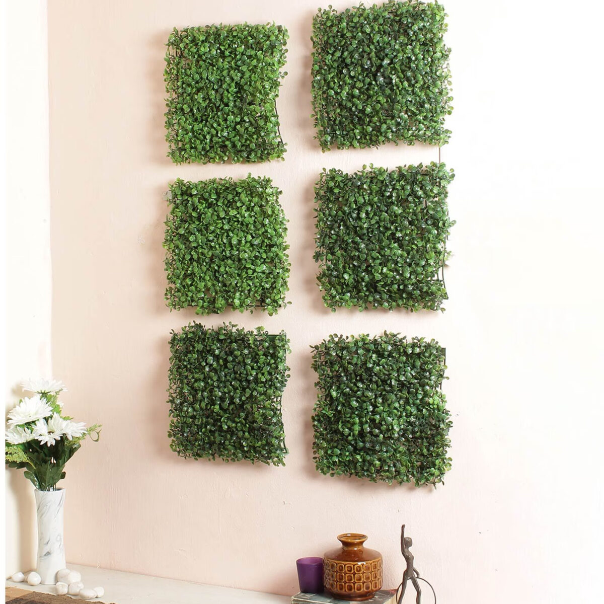 Artificial Green Eucalyptus Boxwood Pvc Wall Foliage Panel Mat