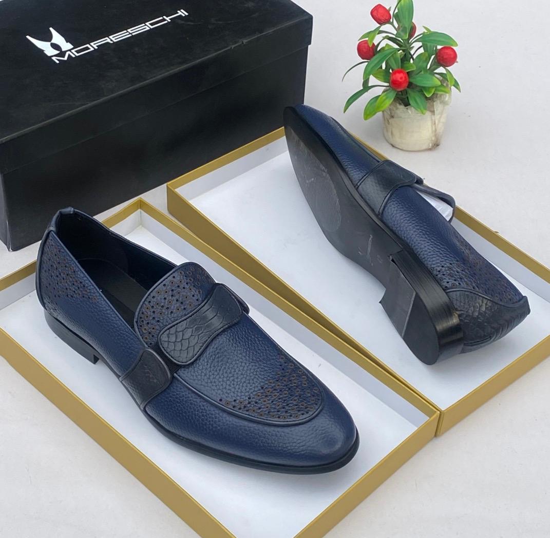 Moreschi Textured & Perforated Leather Penny Loafers
