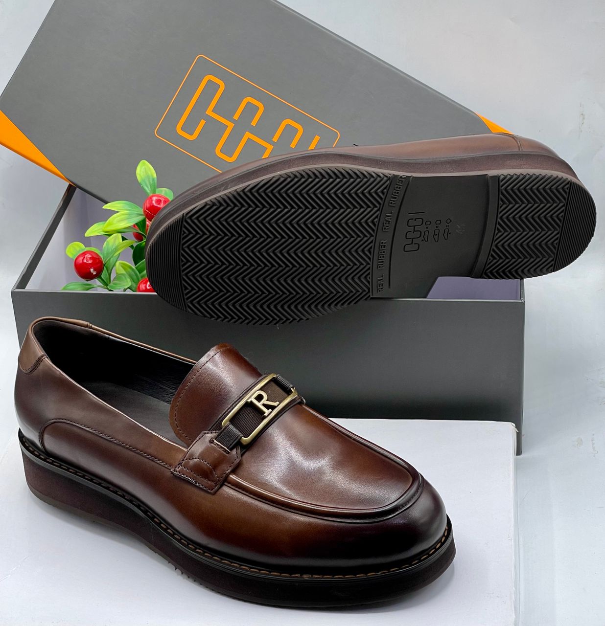 Hugi Burnished Leather Platform Loafers