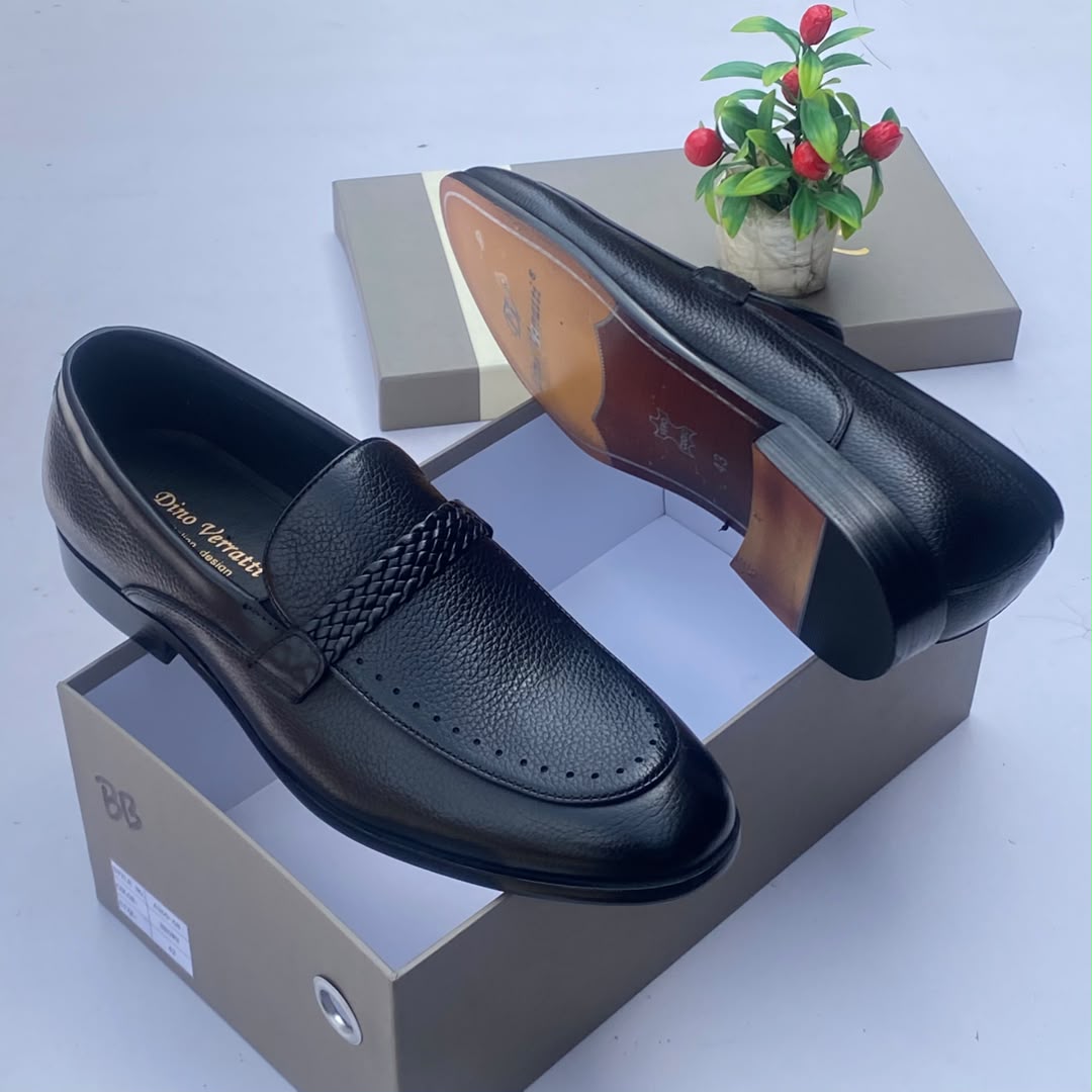 Dino Verratti Pebbled Leather Woven-Strap Loafers