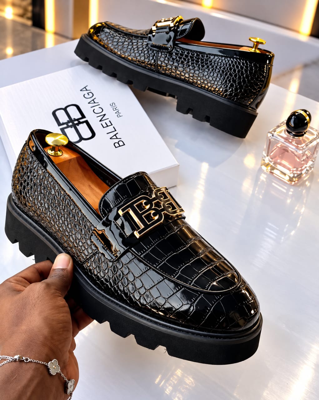 Men’s Heavy-Duty Platform Designer Loafers – All Black