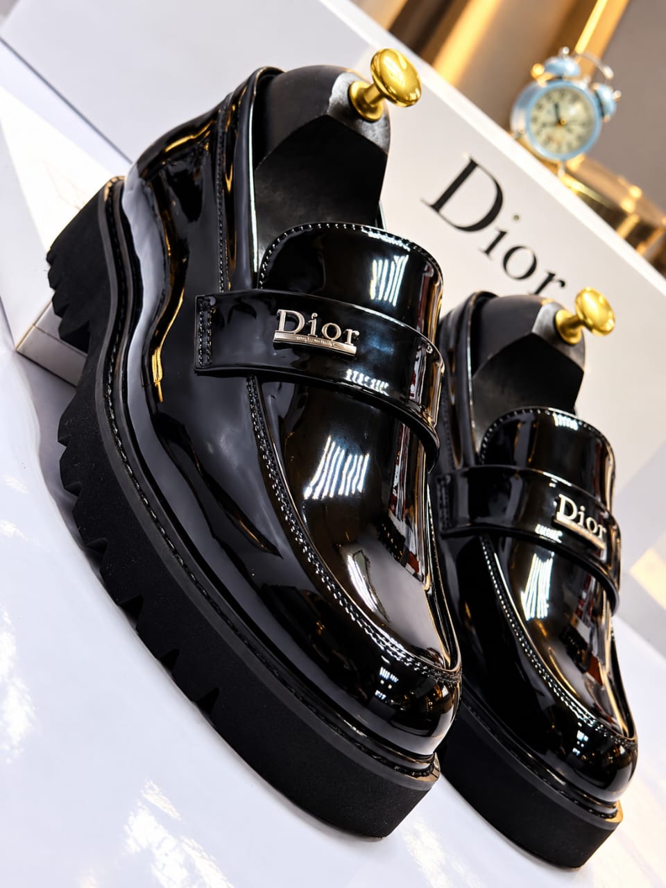 Designer Urban Cleated Sole Patent Leather Slip-On Loafers – Black thumbnail 2