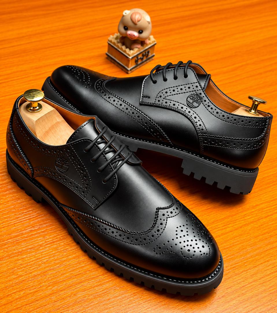 Men's Premium Tan Leather Wingtip Brogue Oxford Shoes With Lug Sole