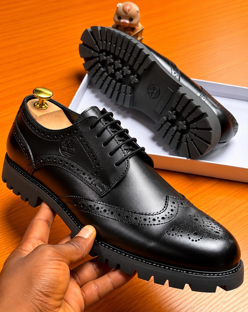 Men's Premium Tan Leather Wingtip Brogue Oxford Shoes With Lug Sole thumbnail 4