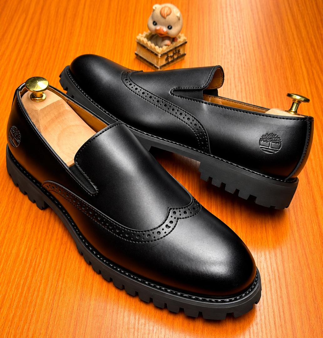 Men’s Premium Tan Leather Slip-On Wingtip Loafers – Smart Casual Chunky Lug Sole Dress Shoes thumbnail 4