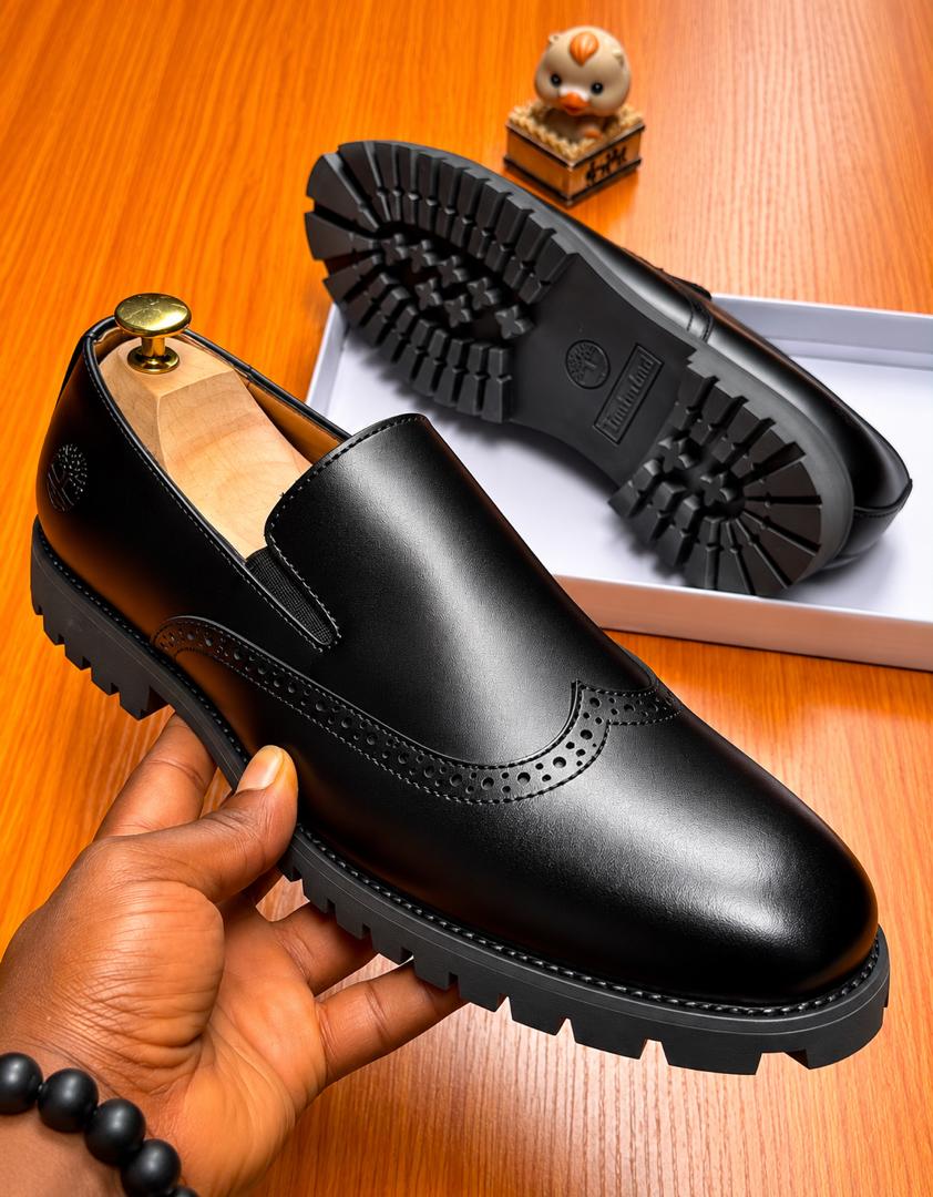 Men’s Premium Tan Leather Slip-On Wingtip Loafers – Smart Casual Chunky Lug Sole Dress Shoes