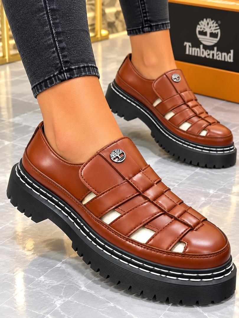 Men’s Premium Cognac Brown Leather Woven Fisherman Loafers – Chunky Platform Lug Sole Clog Shoes thumbnail 2