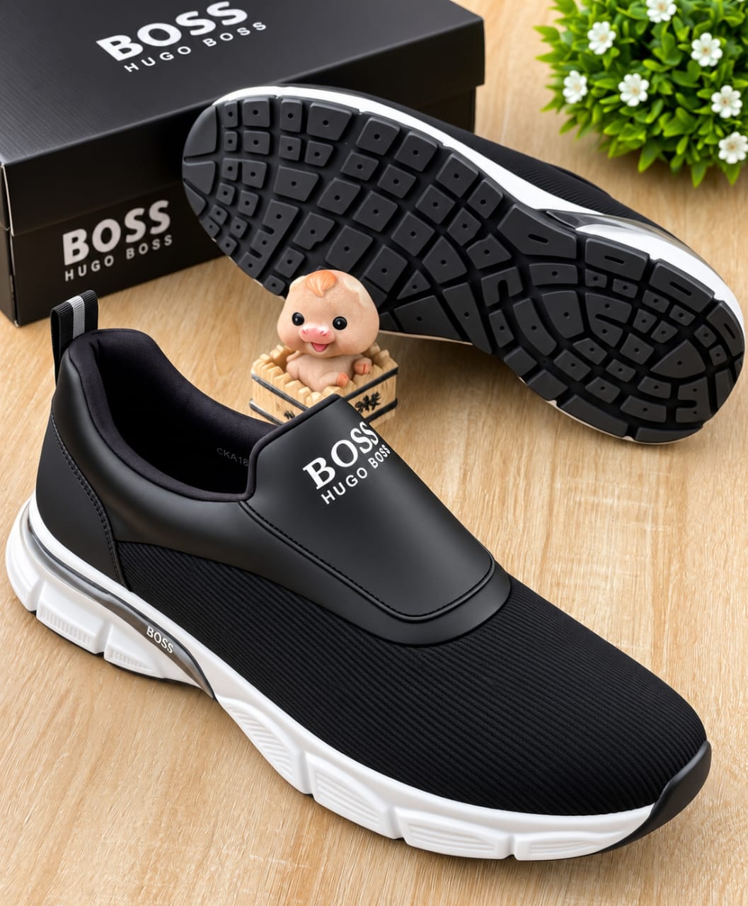 Men’s Boss Hugo Boss Black Slip-On Athletic Sneakers – Lightweight Casual Walking Shoes With White Midsole